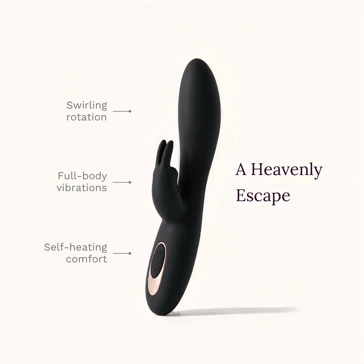 Celeste vibrator key features: swirling rotation, full-body vibrations, self-heating comfort.