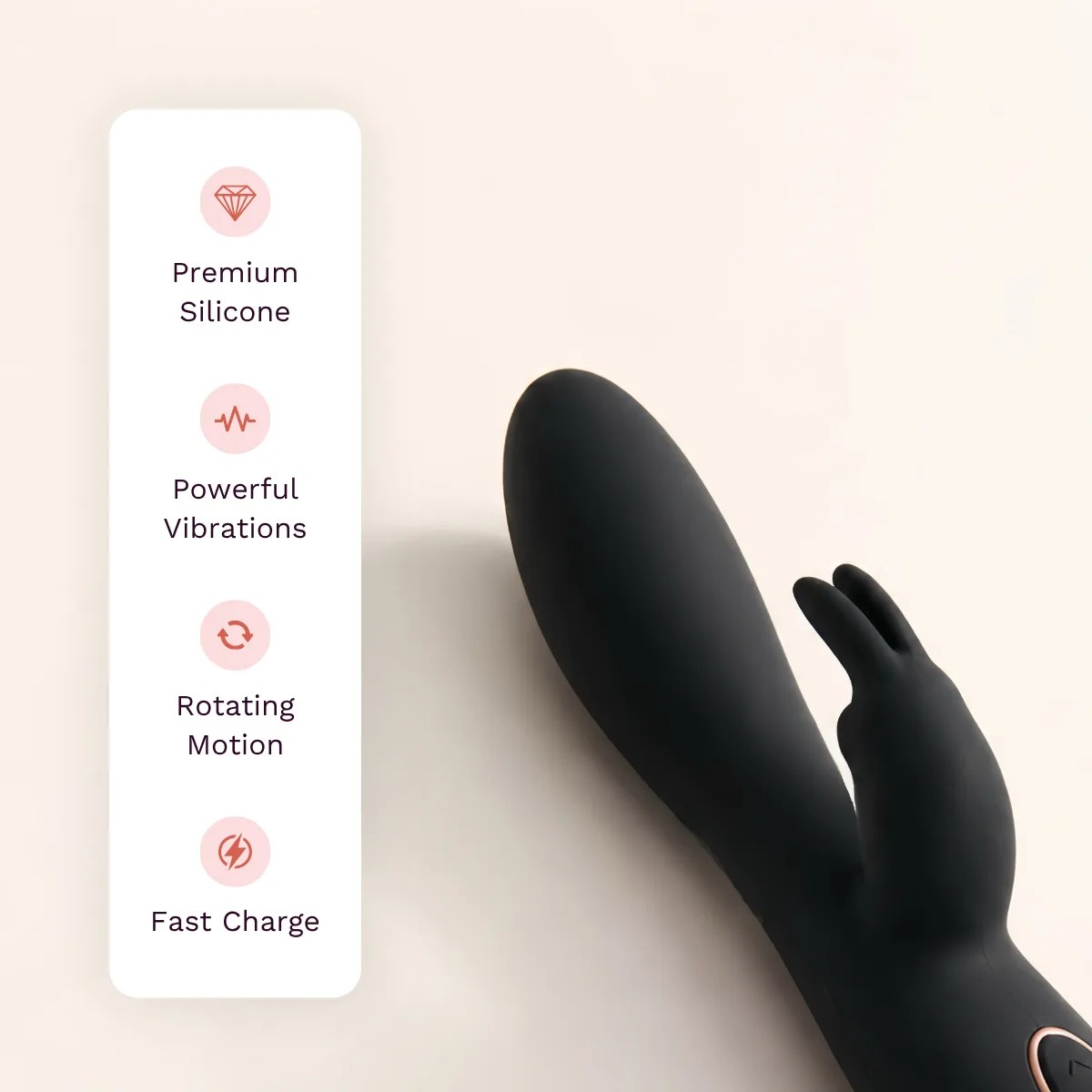 Celeste vibrator other details: premium silicone, powerful vibrations, rotating motion, fast charge.