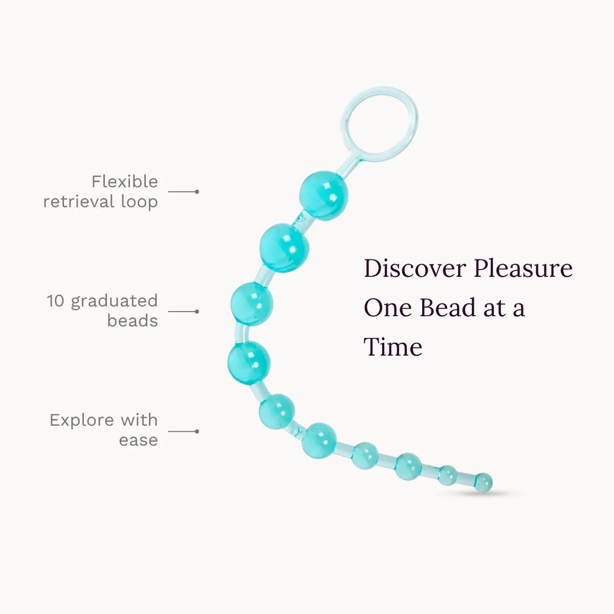 Climax Beads anal toy key features: flexible retrieval loop, 10 graduated beads, easy exploration.