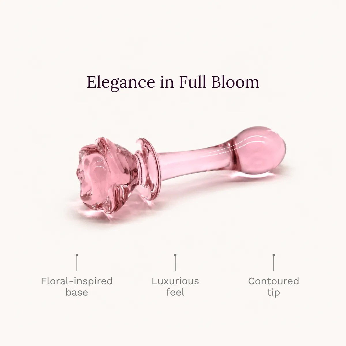 Crystal Bloom anal toy key features: floral-inspired base, luxurious feel, contoured tip.