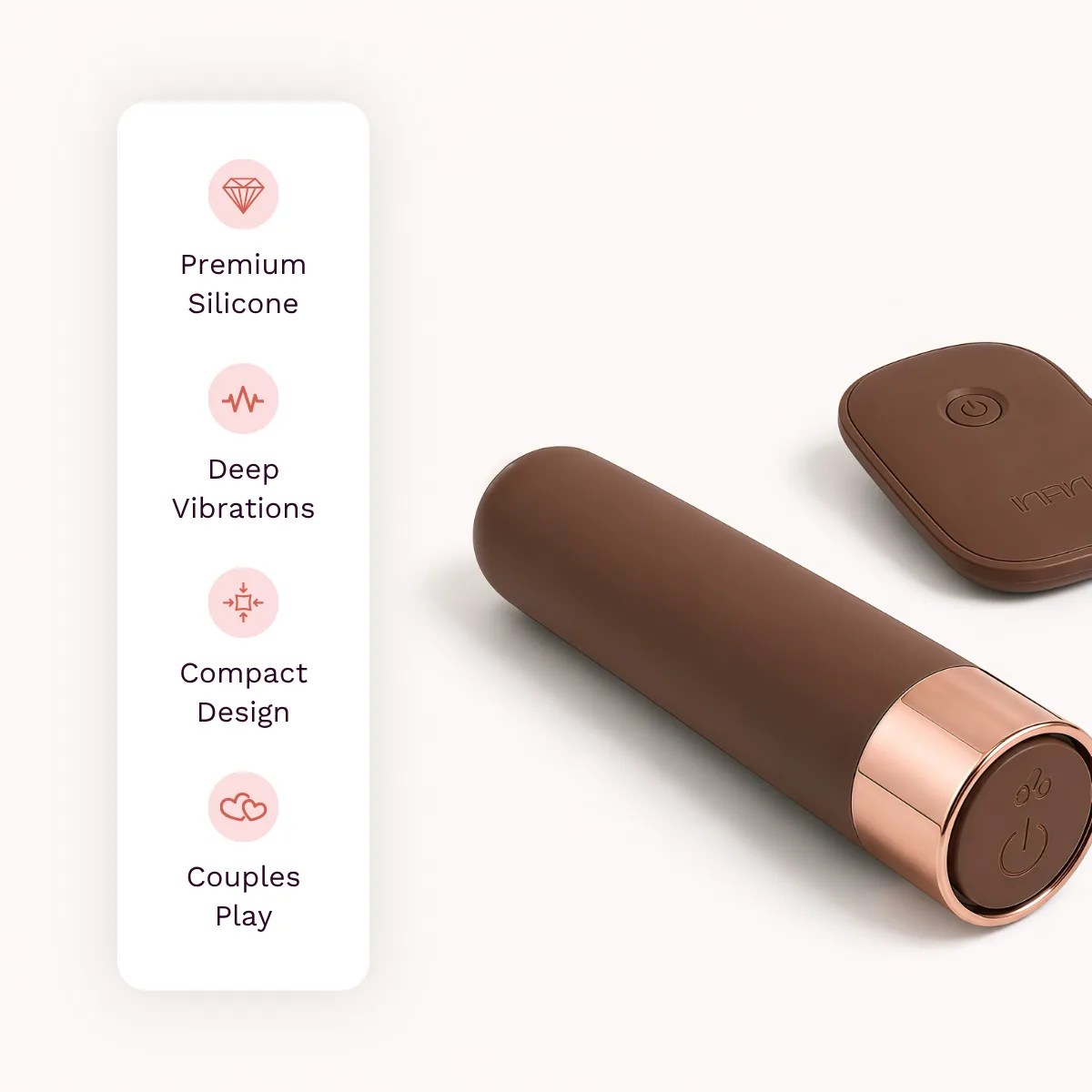 Duet Vibe vibrator other details: premium silicone, deep vibrations, compact design, couples play.