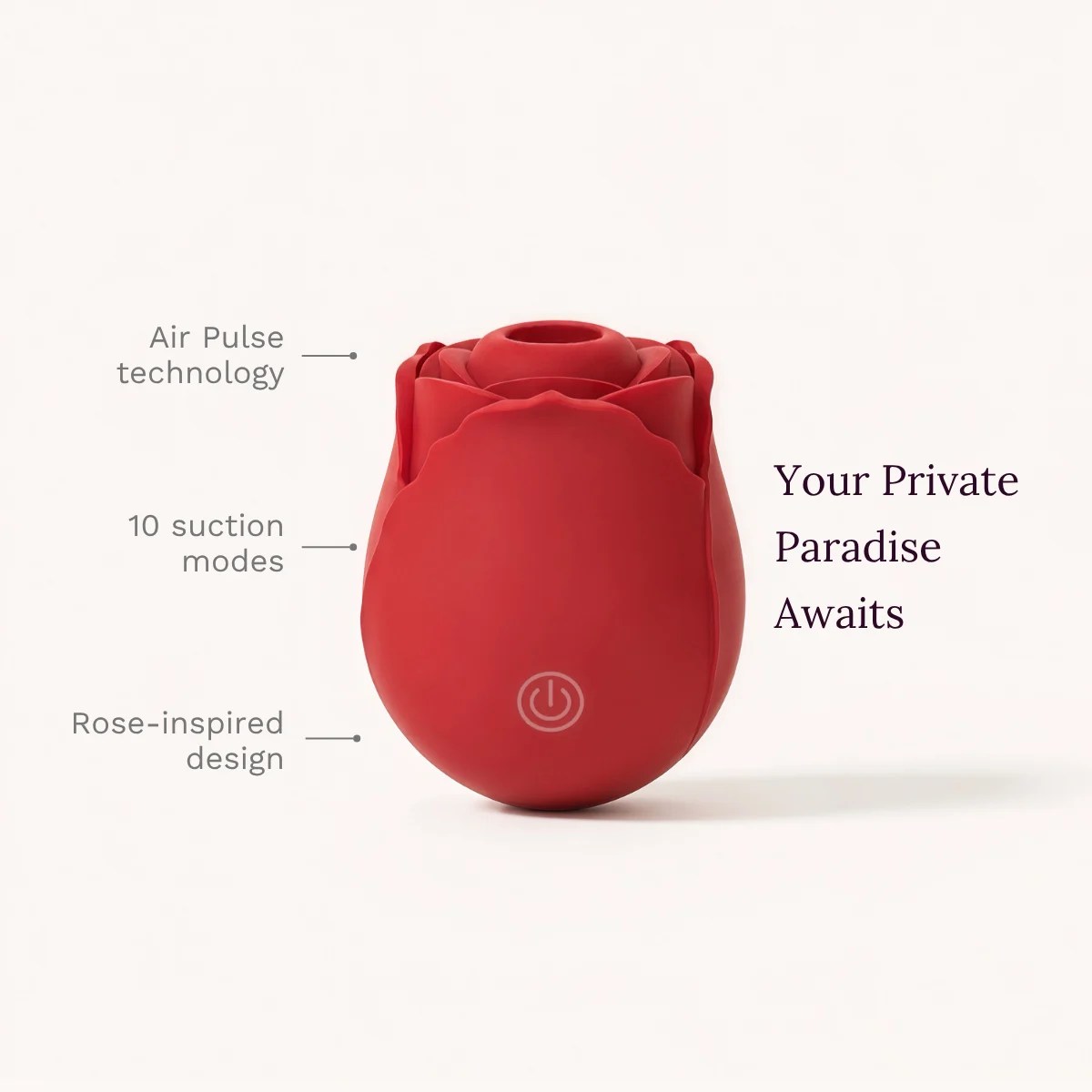 Eden vibrator key features: Air Pulse technology, 10 suction modes, rose-inspired design.