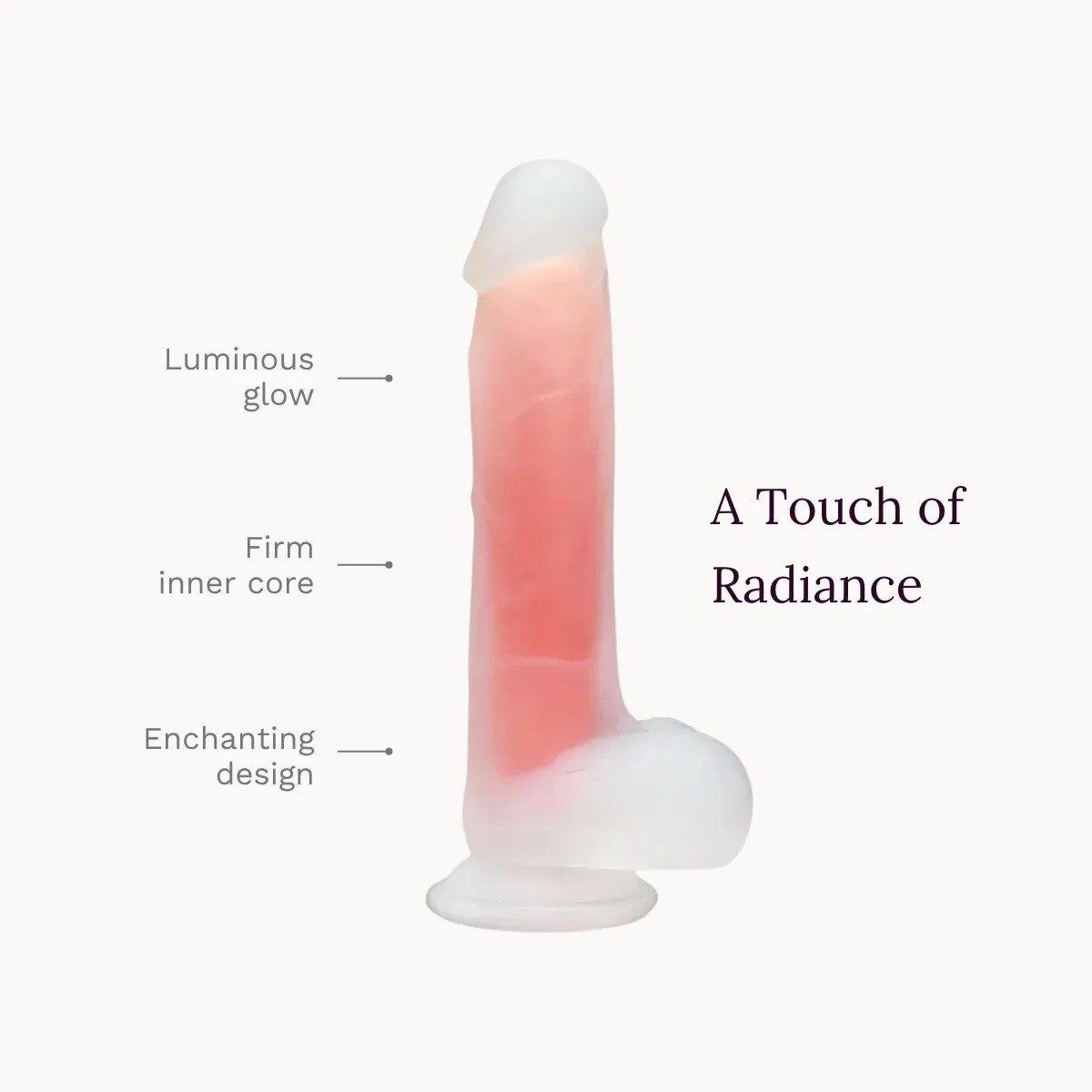 Ethereal Glow dildo key features: luminous glow, firm inner core, enchanting design.