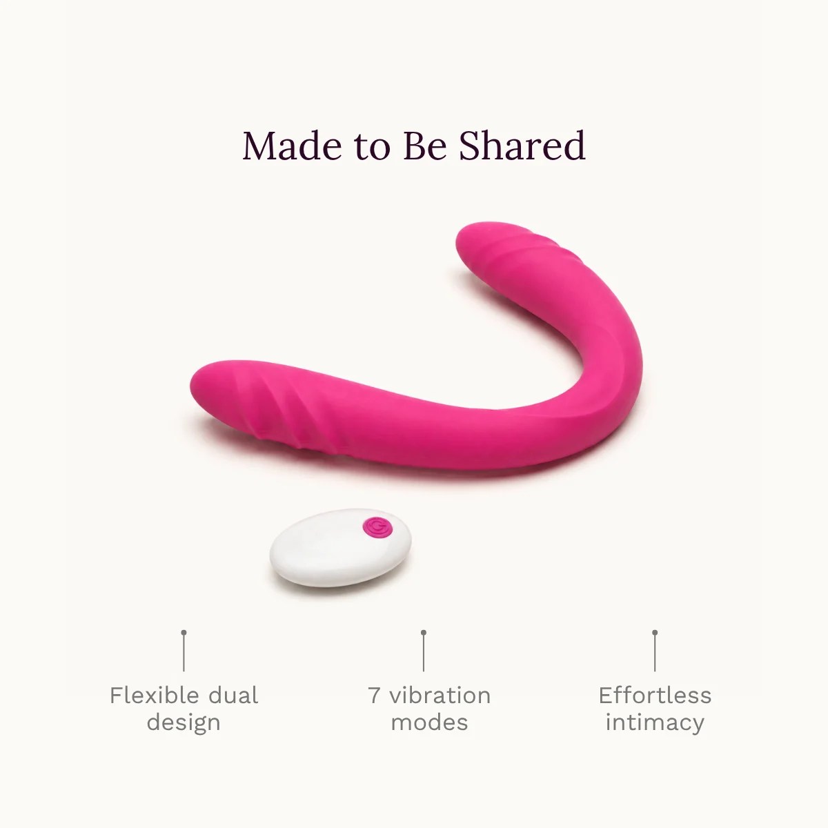 FlexLuxe Duo™ dildo key features: flexible dual design, 7 vibration modes, effortless intimacy.
