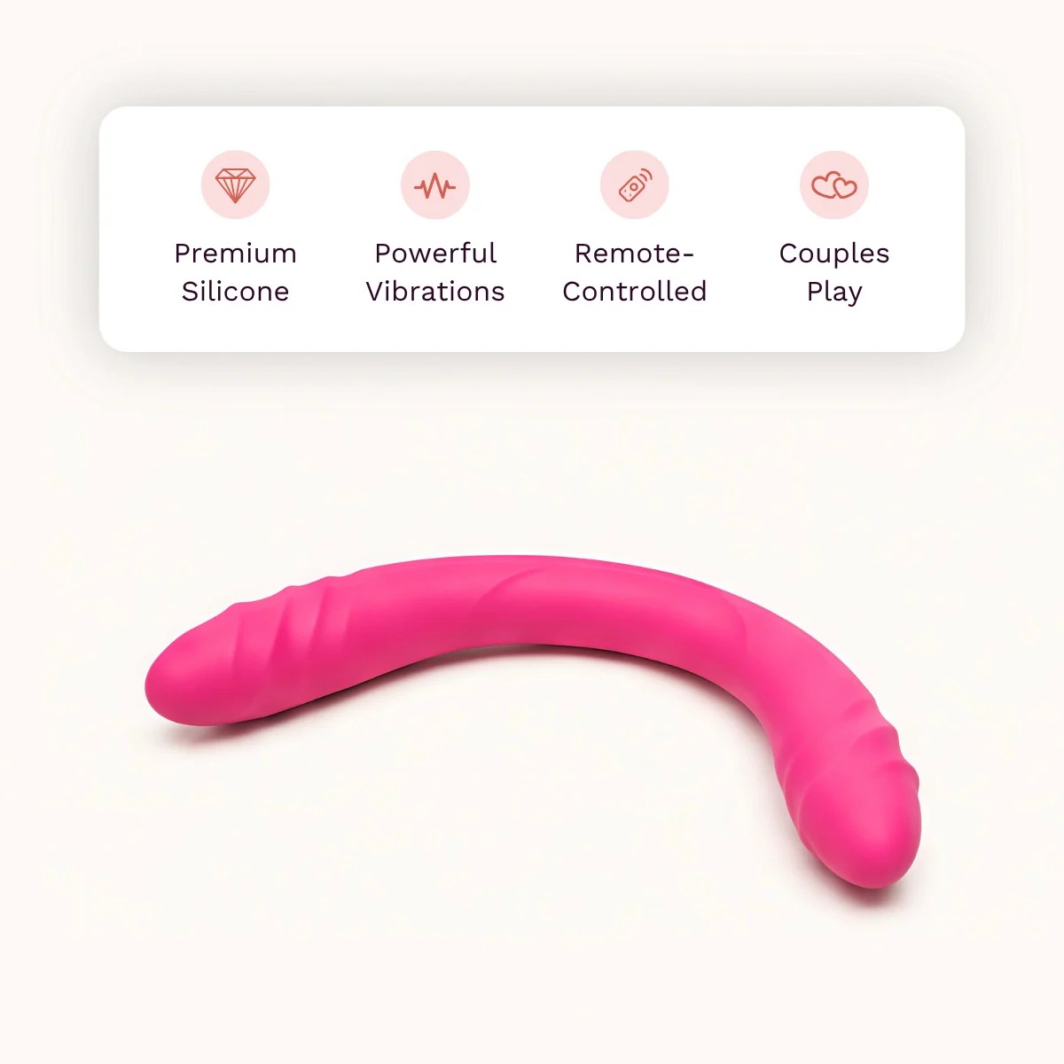 FlexLuxe Duo™ dildo other details: premium silicone, powerful vibrations, remote-controlled, couples play.