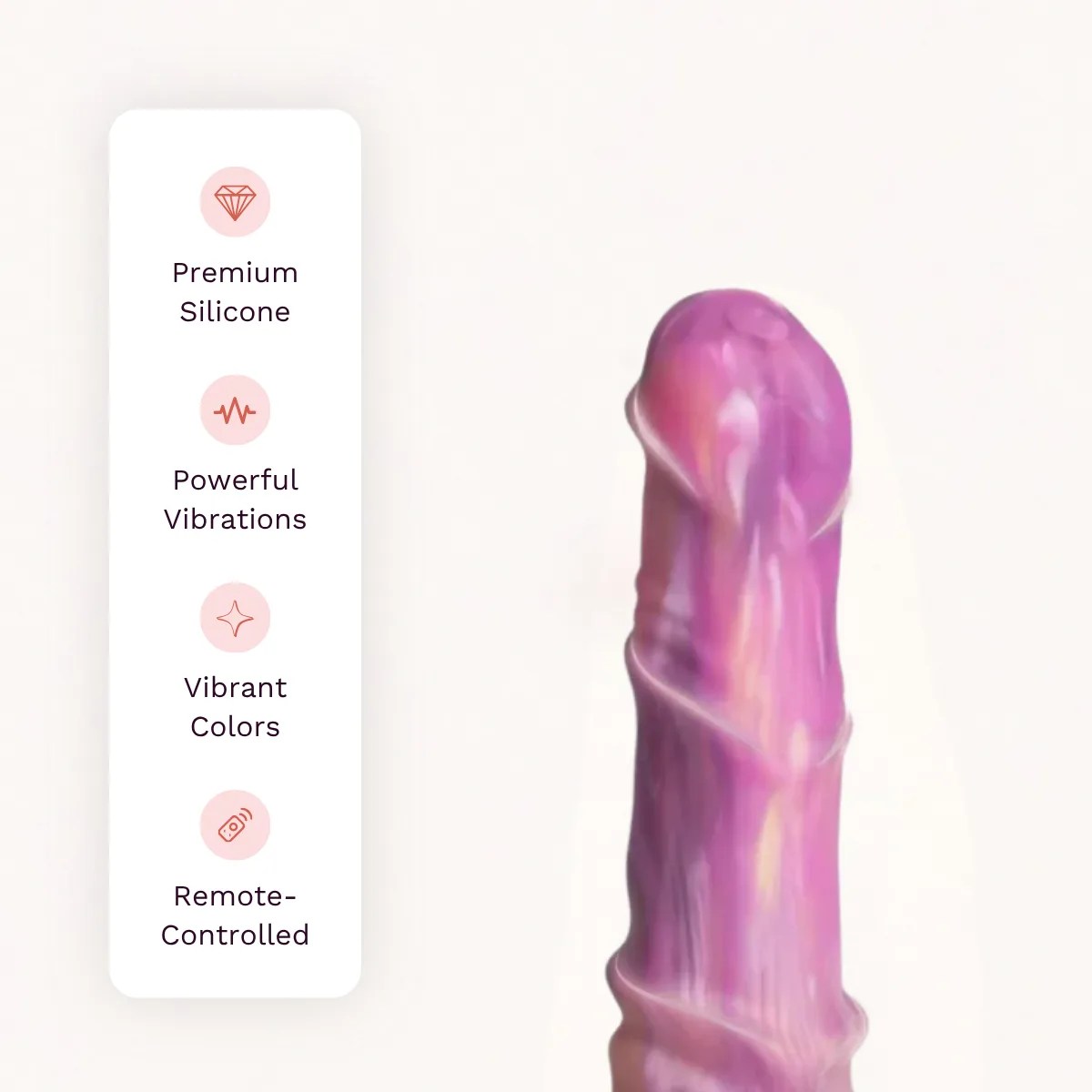 Pink Stallion dildo other details: premium silicone, powerful vibrations, vibrant colors, remote-controlled.