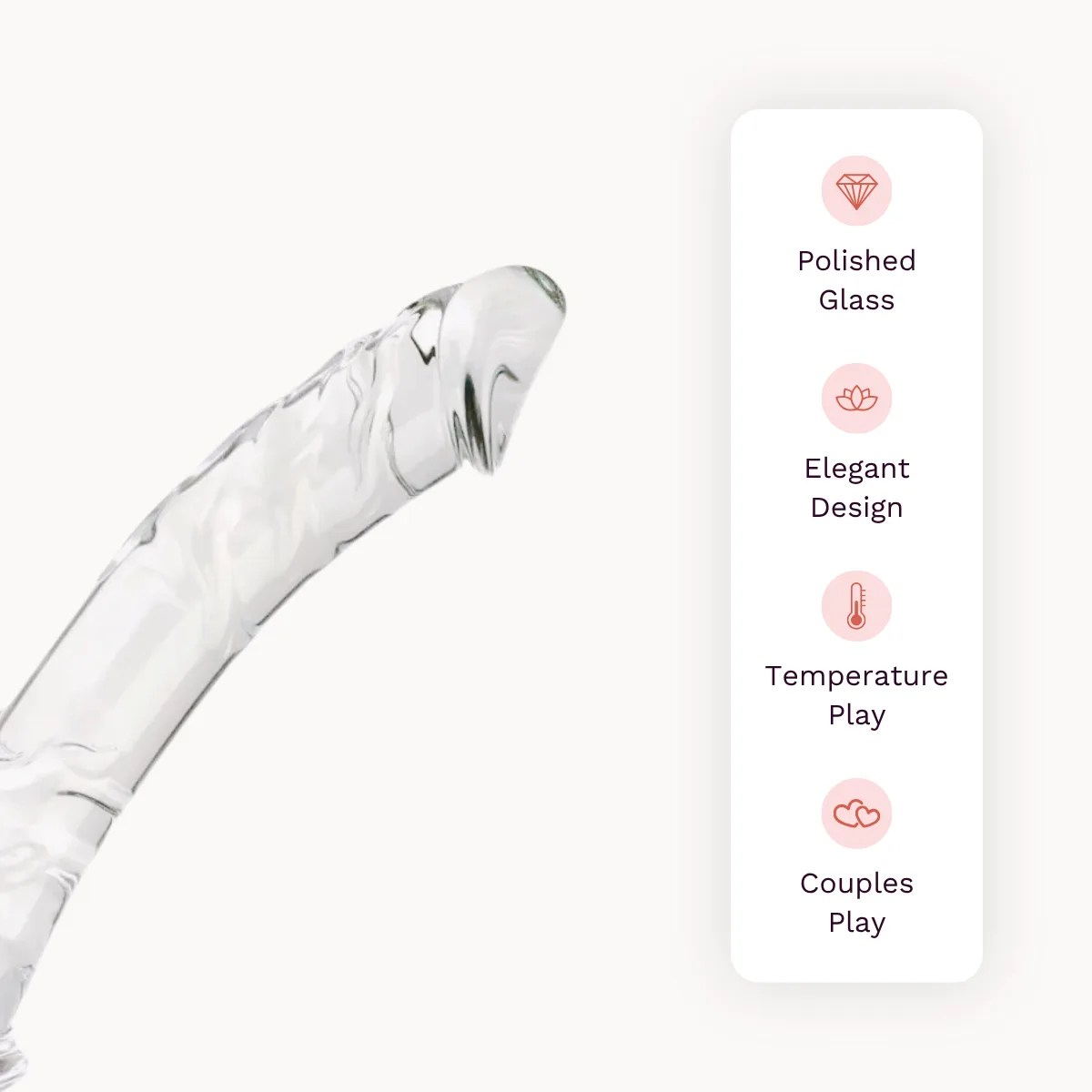 Prism Play dildo other details: polished glass, elegant design, temperature play, couples play.