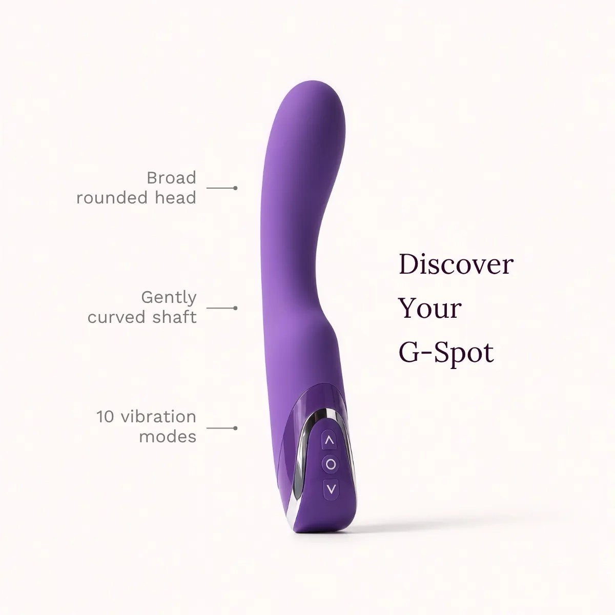 Thrust Wave™ vibrator key features: broad rounded head, gently curved shaft, 10 vibration modes.