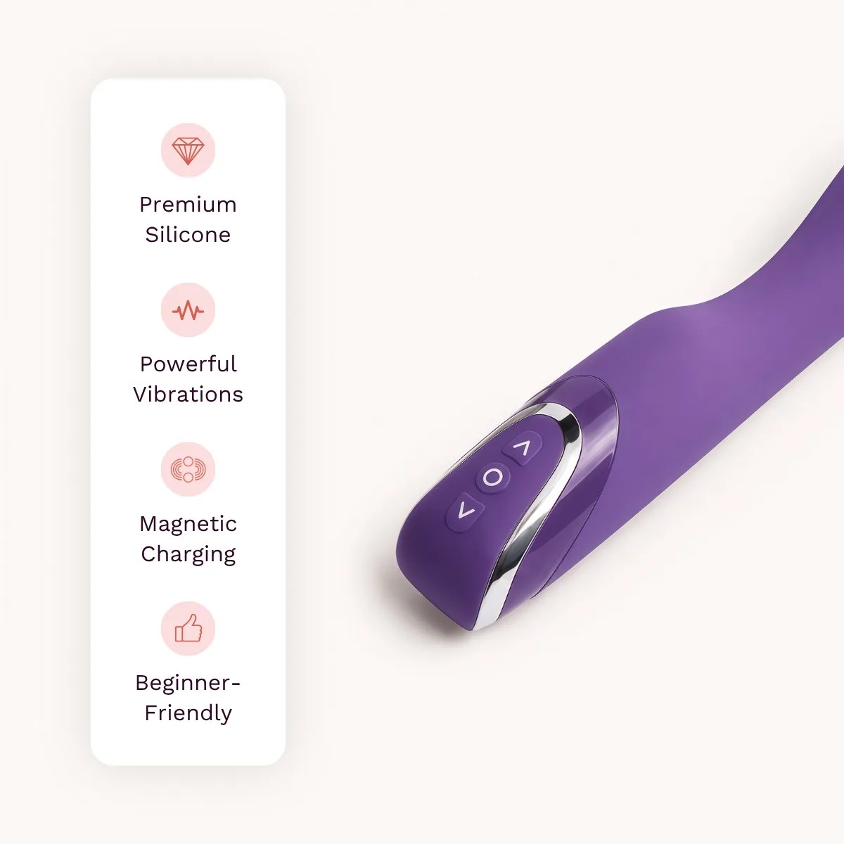 Thrust Wave™ vibrator other details: premium silicone, powerful vibrations, magnetic charging, beginner-friendly.