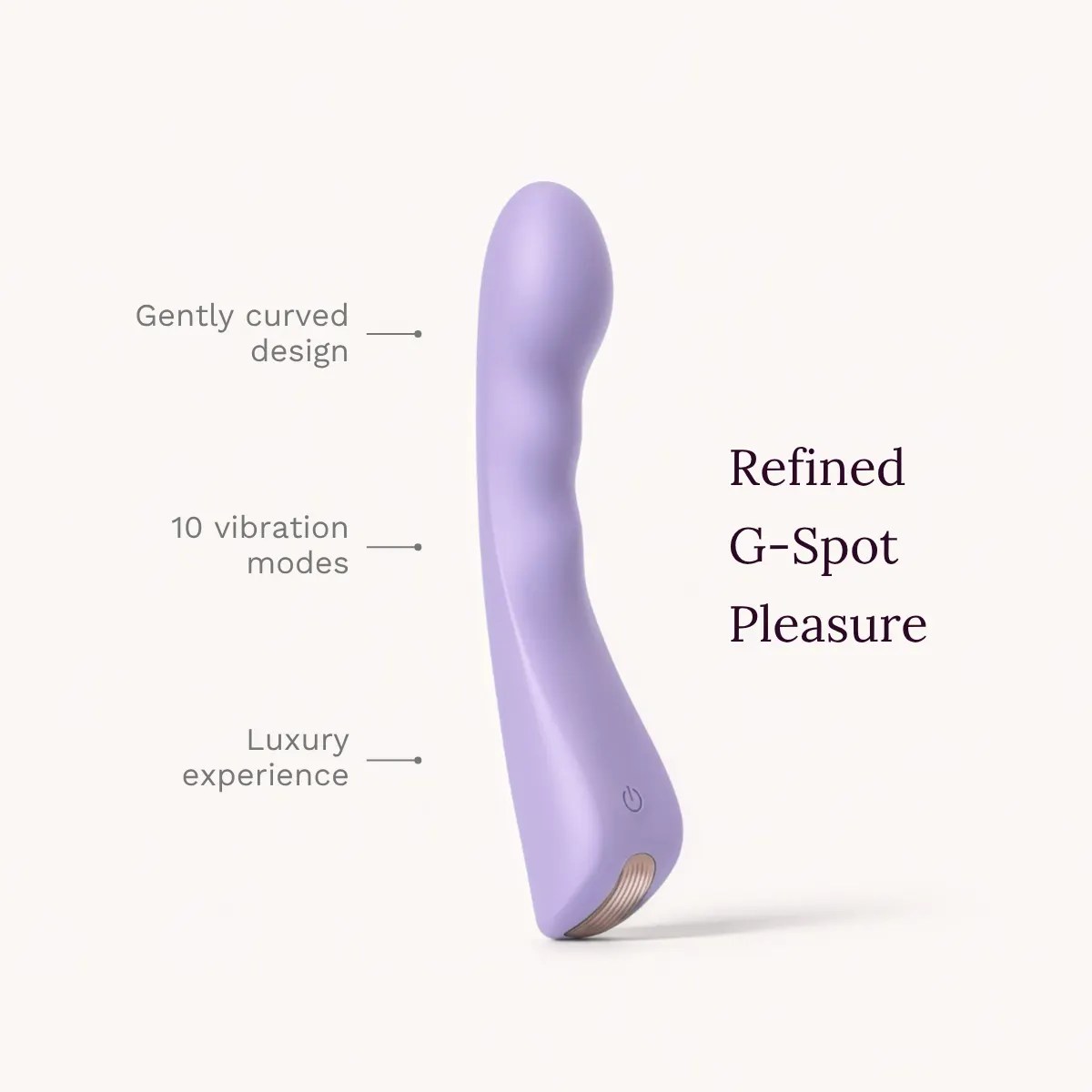 Vesper vibrator key features: gently curved design, 10 vibration modes, luxury experience.