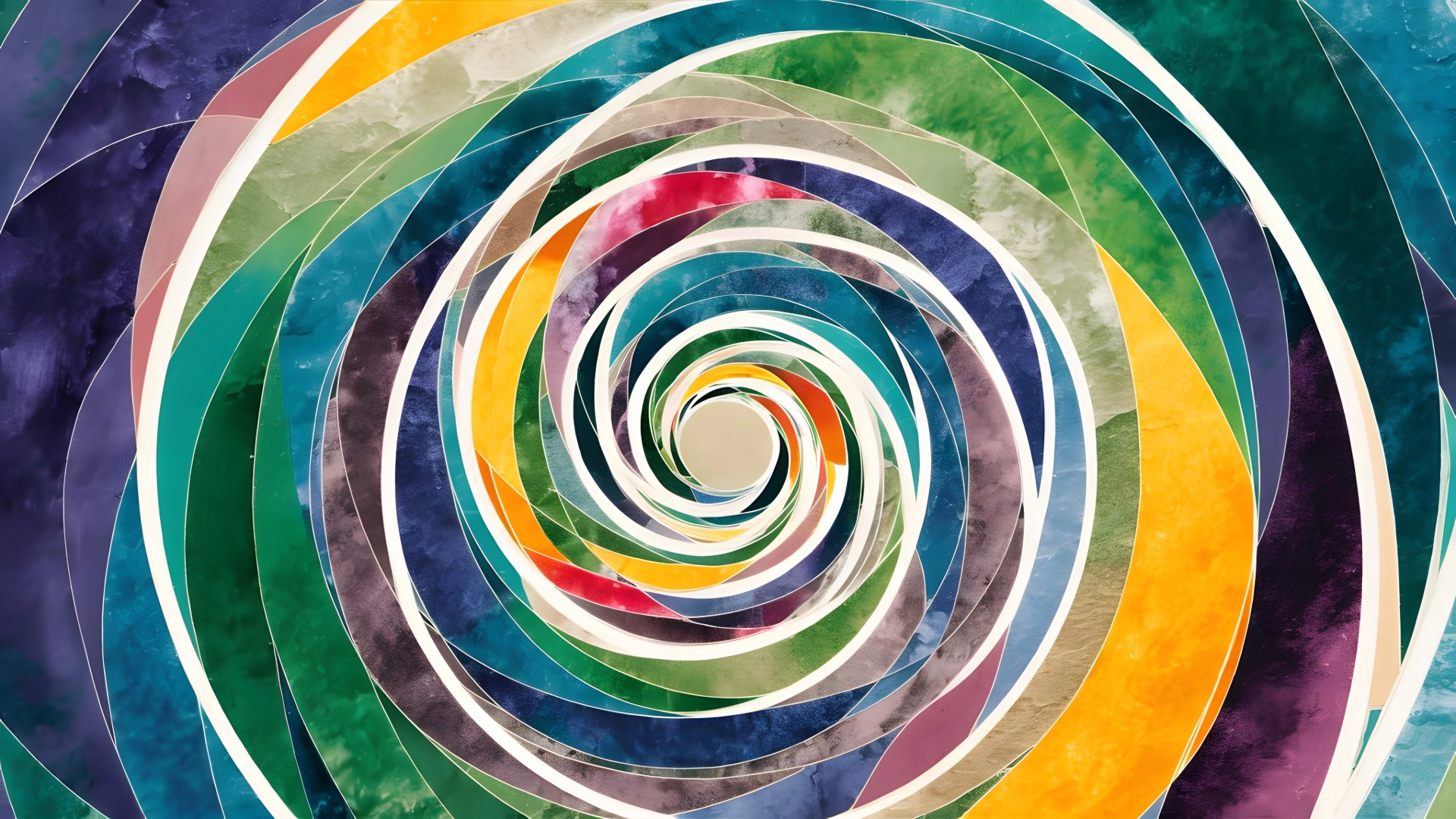 Abstract colourful spiral representing the non-linear journey of somatic healing and nervous system regulation