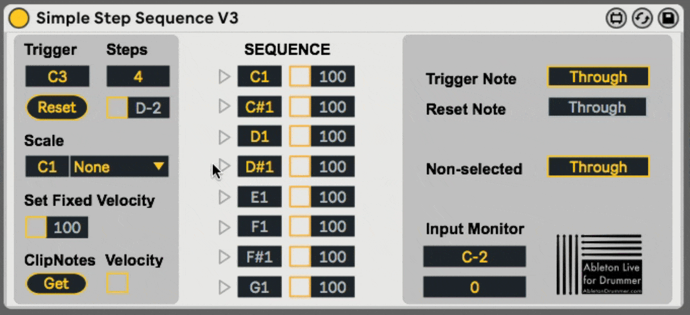 Set Reset note for triggering from the start in Ableton Live.
