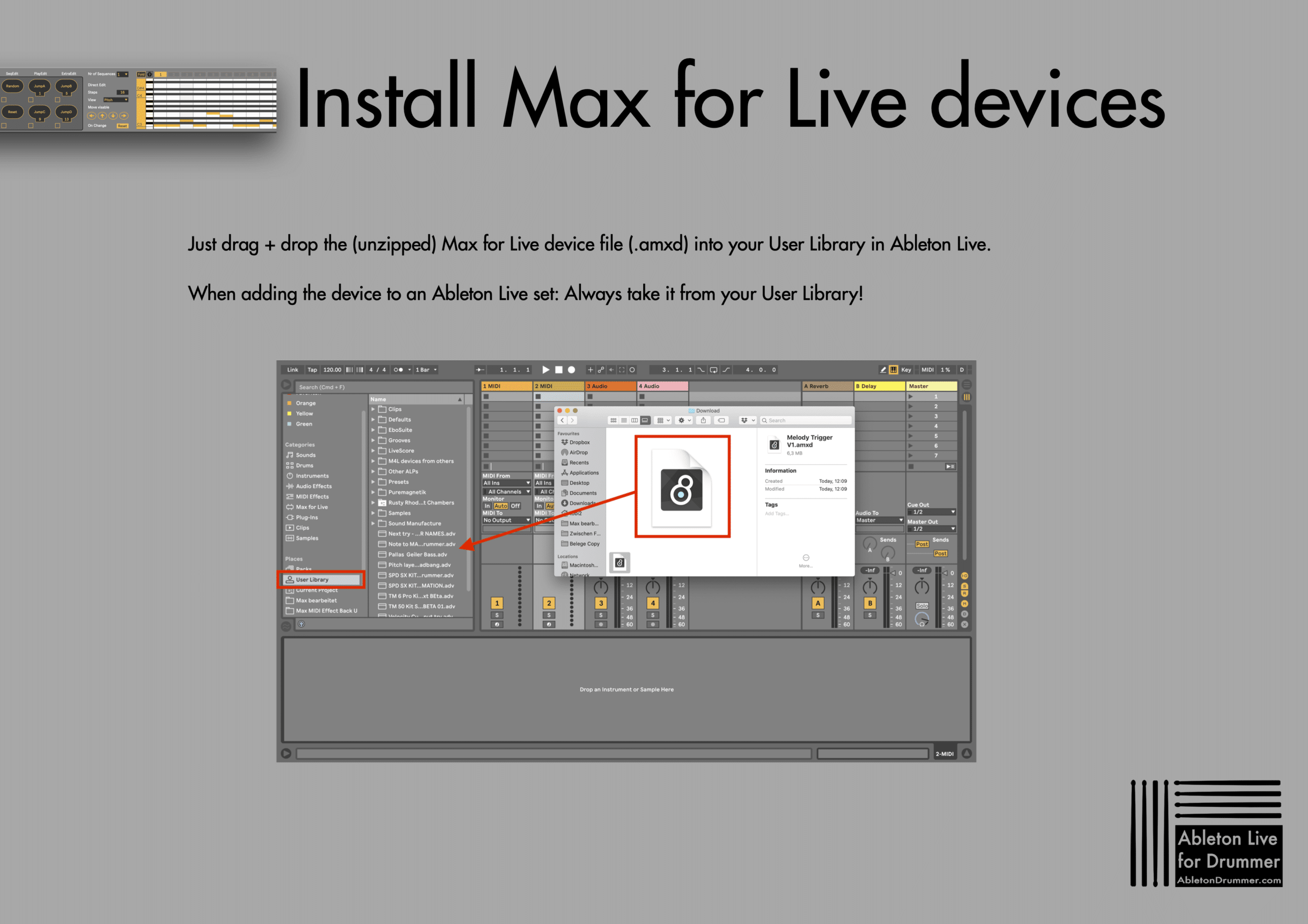 HowtoinstallMaxforLivedevices Ableton Drummer