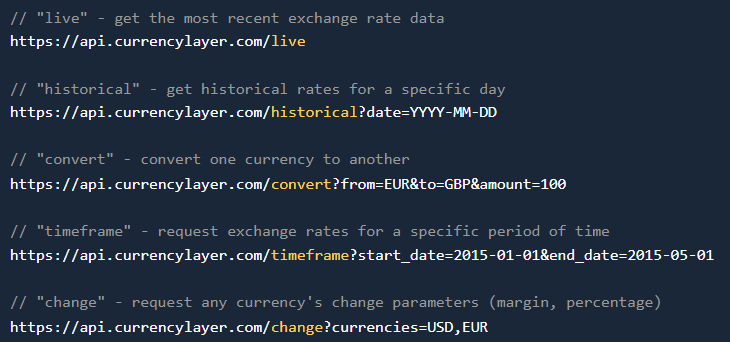 CurrencyLayer API endpoints