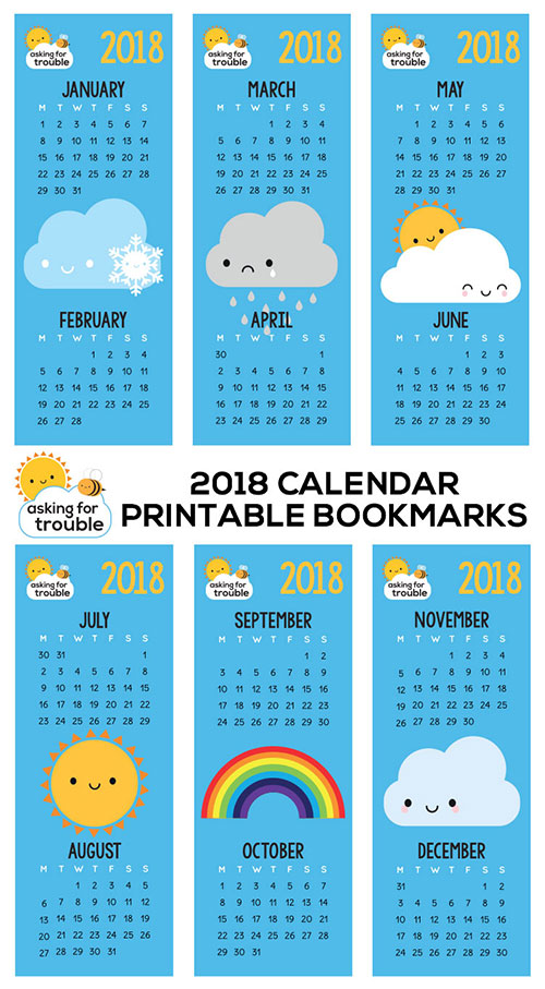 2018 calendar printable bookmarks asking for trouble
