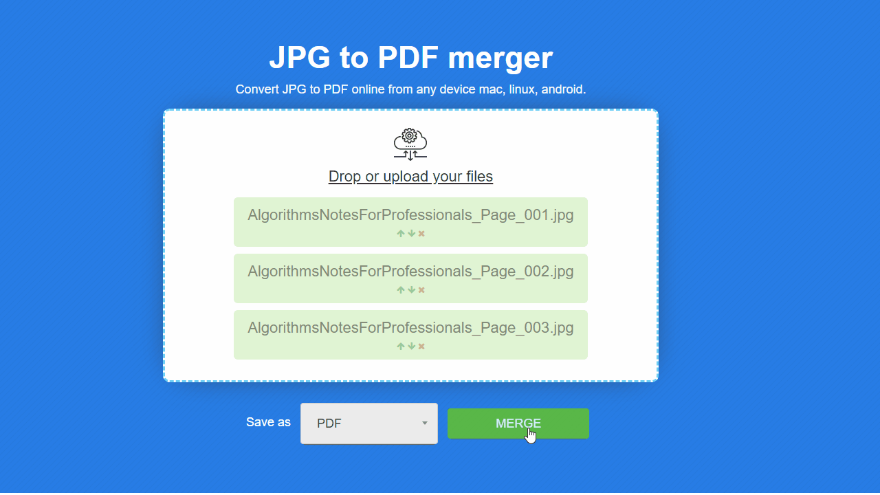 How to merge jpeg files into single pdf document