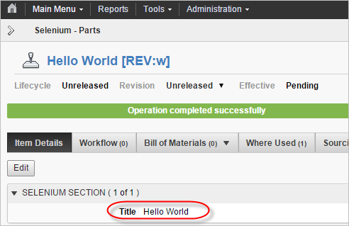 PLM - Selenium - Parts Hello World