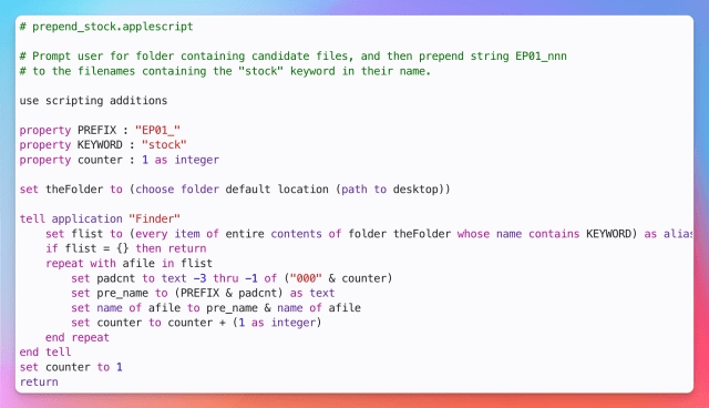 Use Apple Script to rename multiple files on macOS