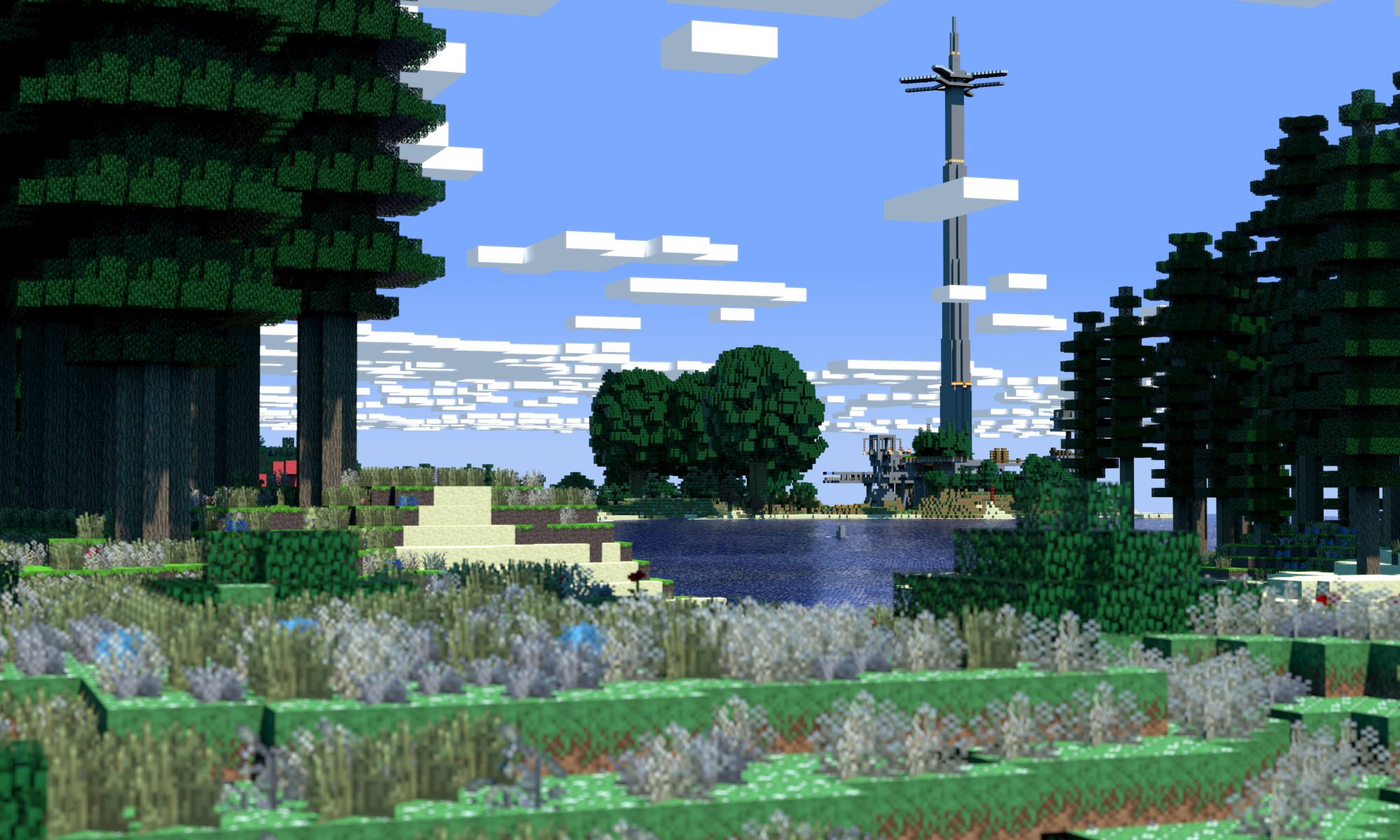 Minecraft Tower 3D Render Wallpaper