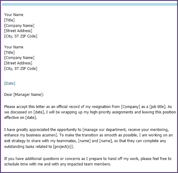 resignation letter template free download