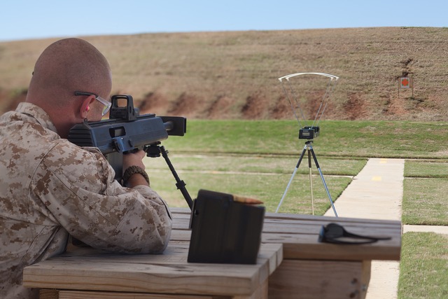 soldier shooting rifle at chronograph