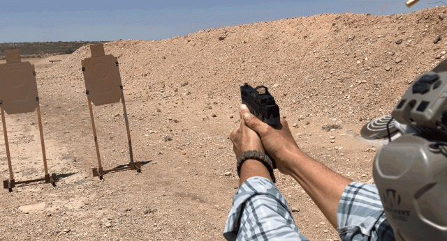 Eve shooting at the Savage Stance XR at the range in New Mexico. Eve shooting at the Savage Stance XR at the range in New Mexico.