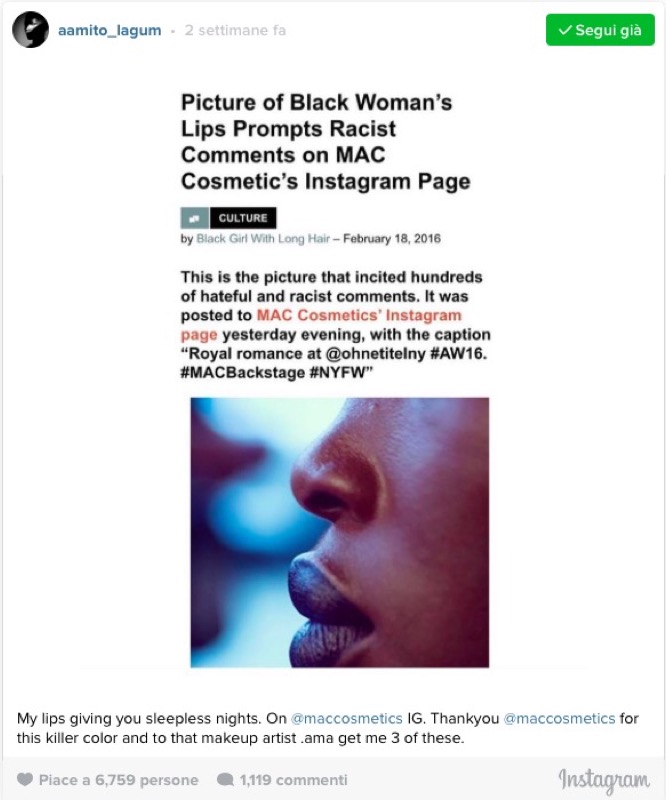 ClioMakeUp-mac-razzismo-fashion-week-Aamito-lagum-uganda-labbra-modella-nera-instagram--6