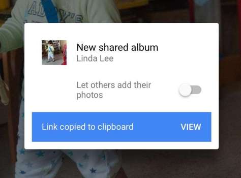 Een Nieuw gedeeld album vanuit de Google Foto's-app op de iPad, waarbij je dezelfde mogelijkheden hebt als bij Android.