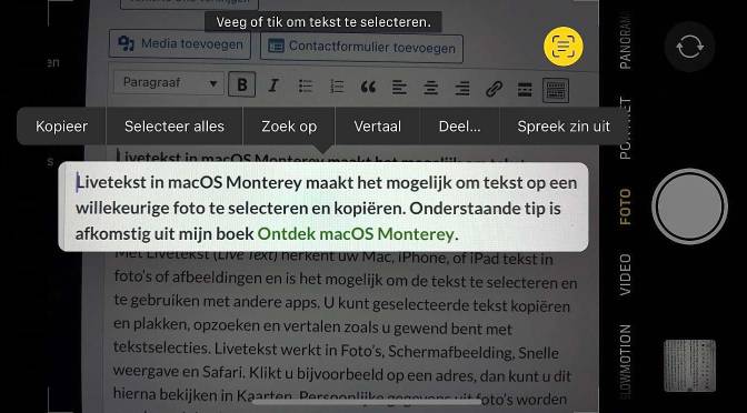 Livetekst in macOS Monterey
