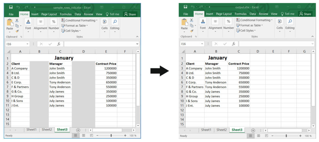 Delete blank rows and columns in excel using java