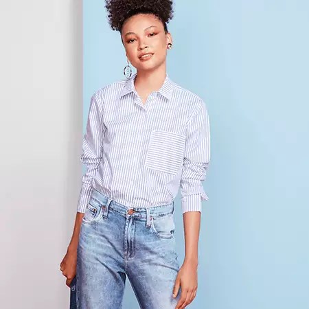 mom jeans com camisa