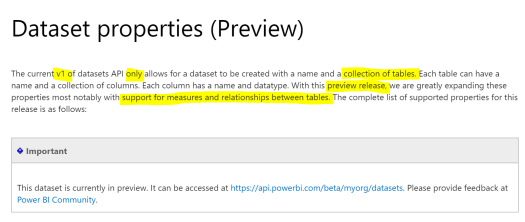 PowerBI API Dataset Relationships