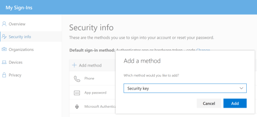 Azure AD Add Hardware Security Token Method