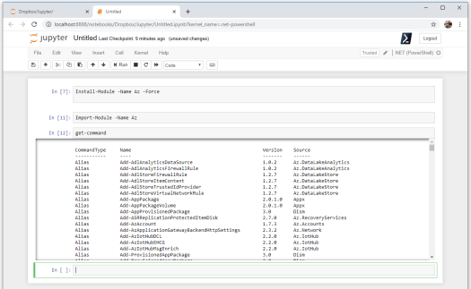 Load PowerShell Module and Get-Command Jupyter Notebook