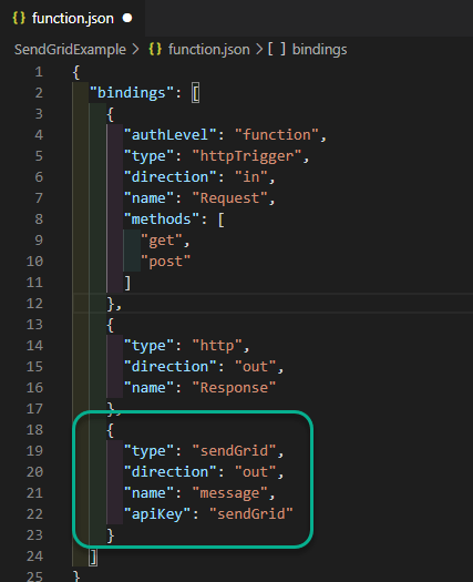 Function.json SendGrid PowerShell Output Binding Successfully Added