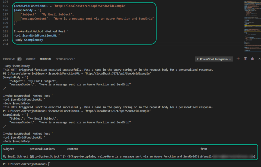 Testing the PowerShell Azure Function with SendGrid