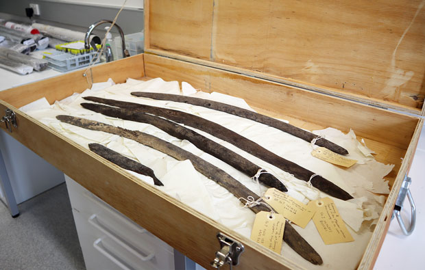 Image of traditional tools labeled and placed in a box.