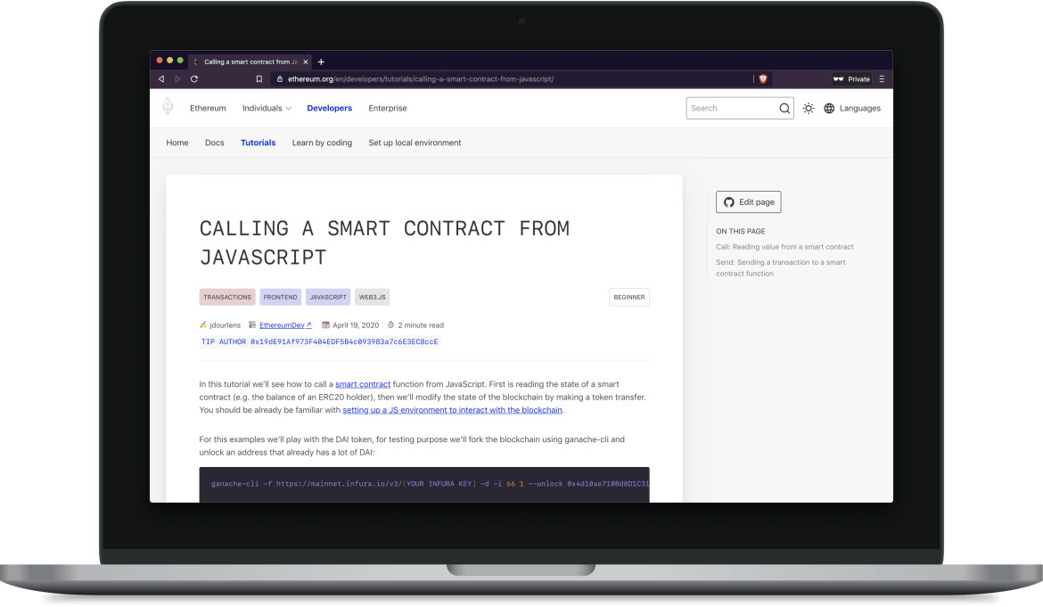 The new ethereum.org developer tutorial