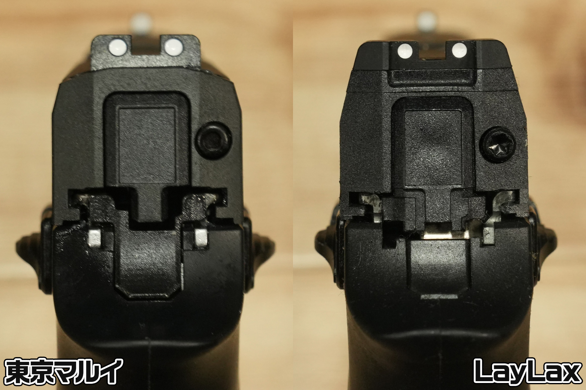 東京マルイ P320とLayLax(SIG Air) M17 CO2 GBBの外観を比較していき