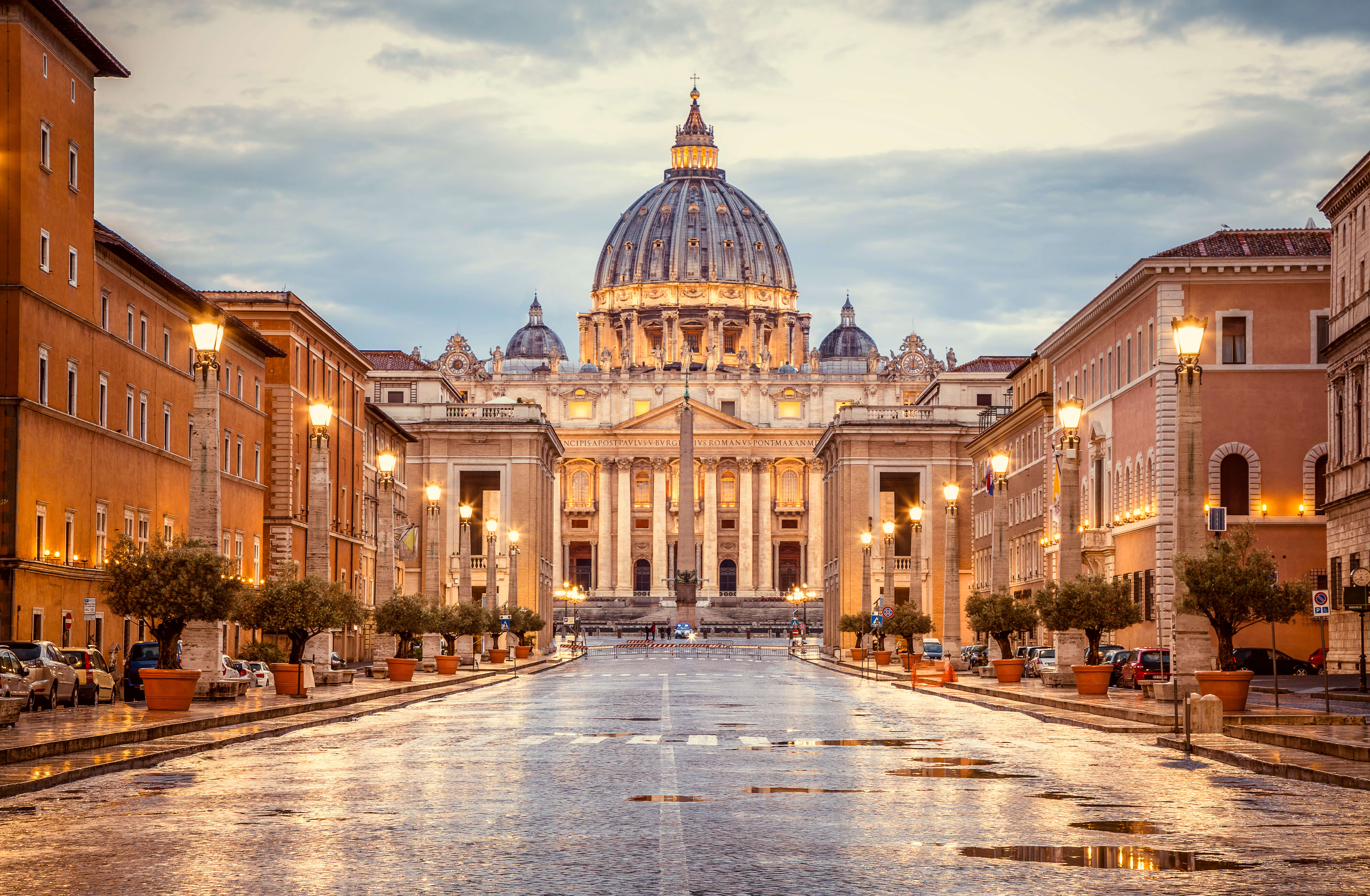 St. Peter's Basilica in the evening from Via della Conciliazione