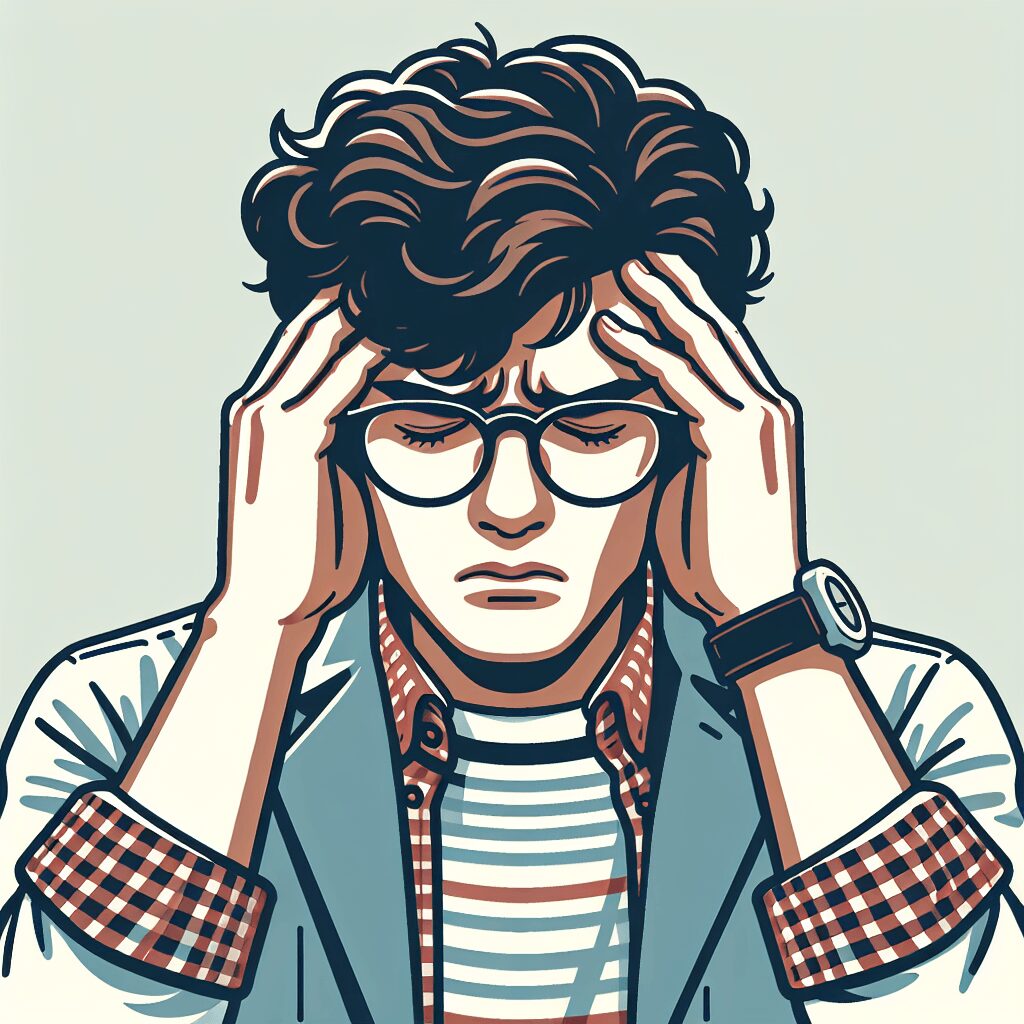 glasses wearing has headache flat illustration style