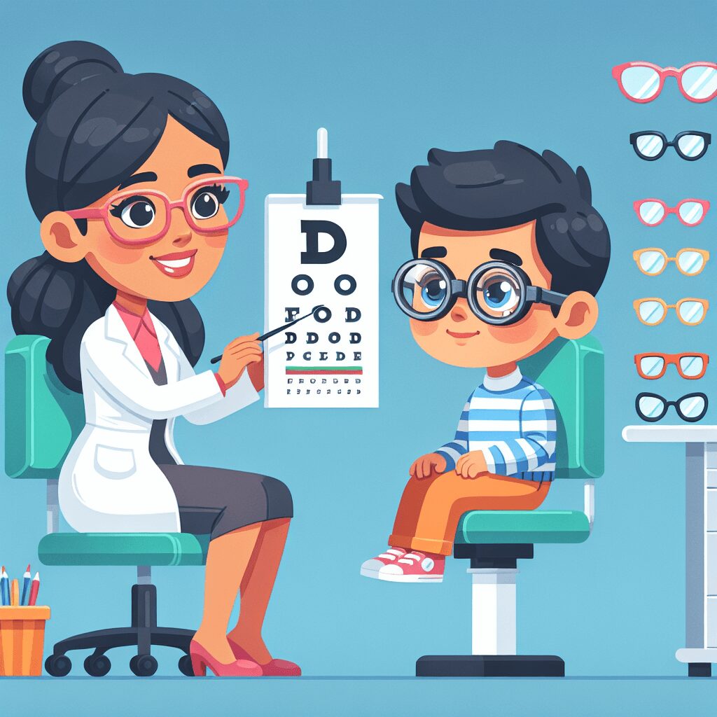 Kids eye exam flat illustration style