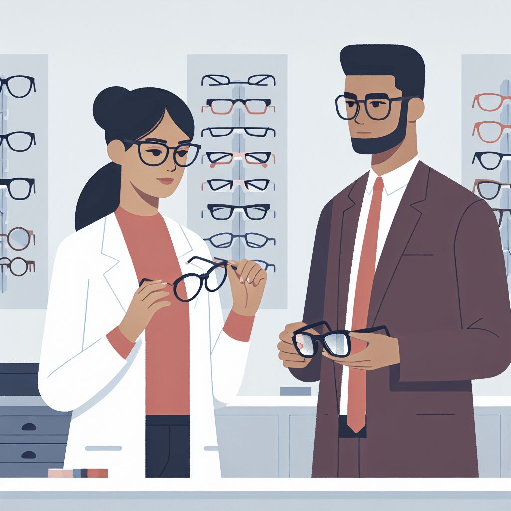 person choosing corrective lenses flat illustration style
