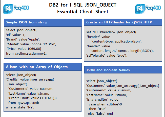 DB2 for i SQL JSON_OBJECT Essential Cheat Sheet - BlogFaq400