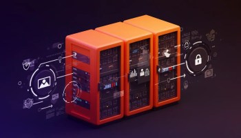 3D illustration of secure servers with digital padlock and image icons, symbolizing privacy-conscious image hosting APIs with encryption and data protection.