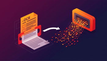 Illustration of OCR document automation converting scanned text into digital data streams