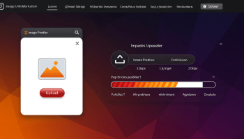 Stylized image uploader for website interface showing upload button and progress bar