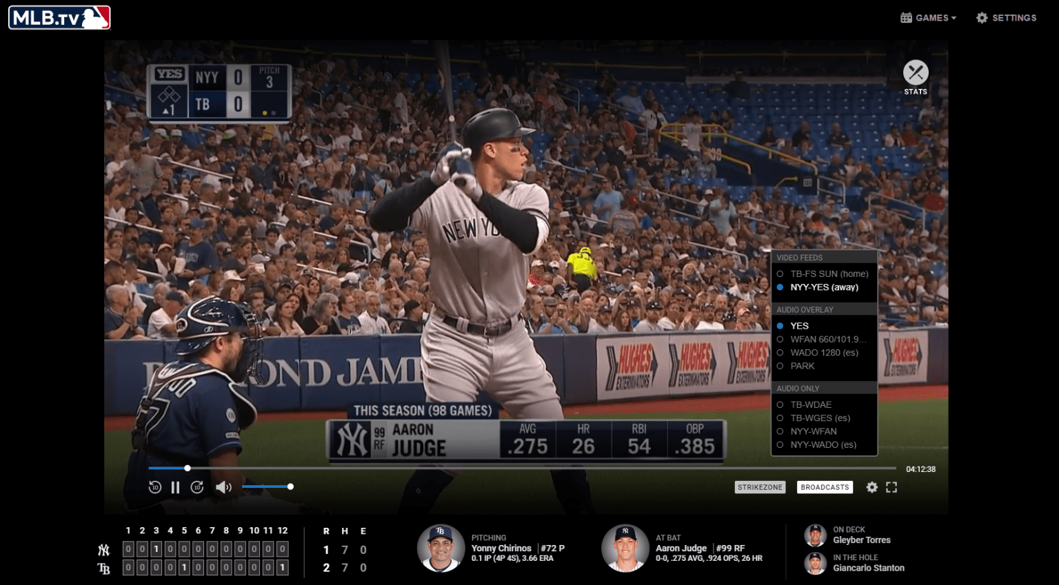 MLB.tv In-game view - Image Courtesy of MLB.com - Use a VPN Service to Enjoy MLB.tv Opening Day