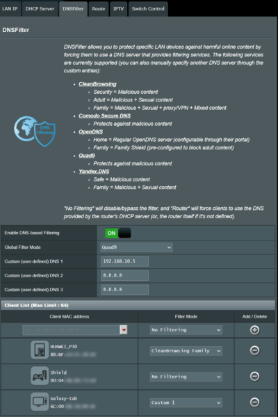 Asuswrt Merlin FlashRouter Features - DNS Filter Screenshot