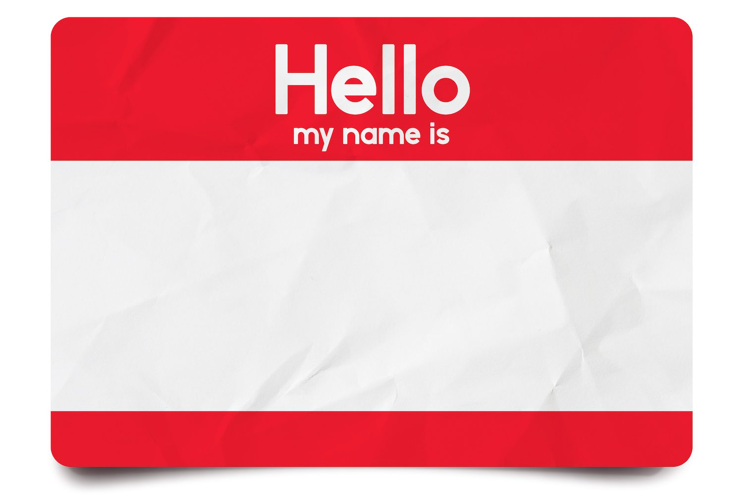 Red hello my name is name tag blank